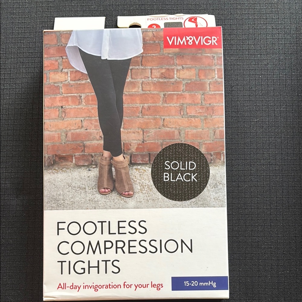 Solid Black Footless Compression Tights NEW